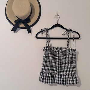 Loft    Gingham Tie-Strap   Tank Top